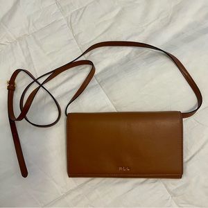 Lauren Ralph Lauren Brown Leather Clutch Crossbody Purse